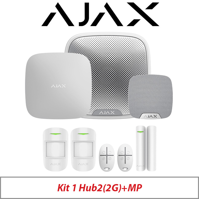AJAX KIT1 HUB2(2G) MP WITH MOTION PROTECT - DOOR PROTECT - SPACE CONTROL - STREET SIREN - KEY FOB AND HOME SIREN AJAX-35649 WHITE