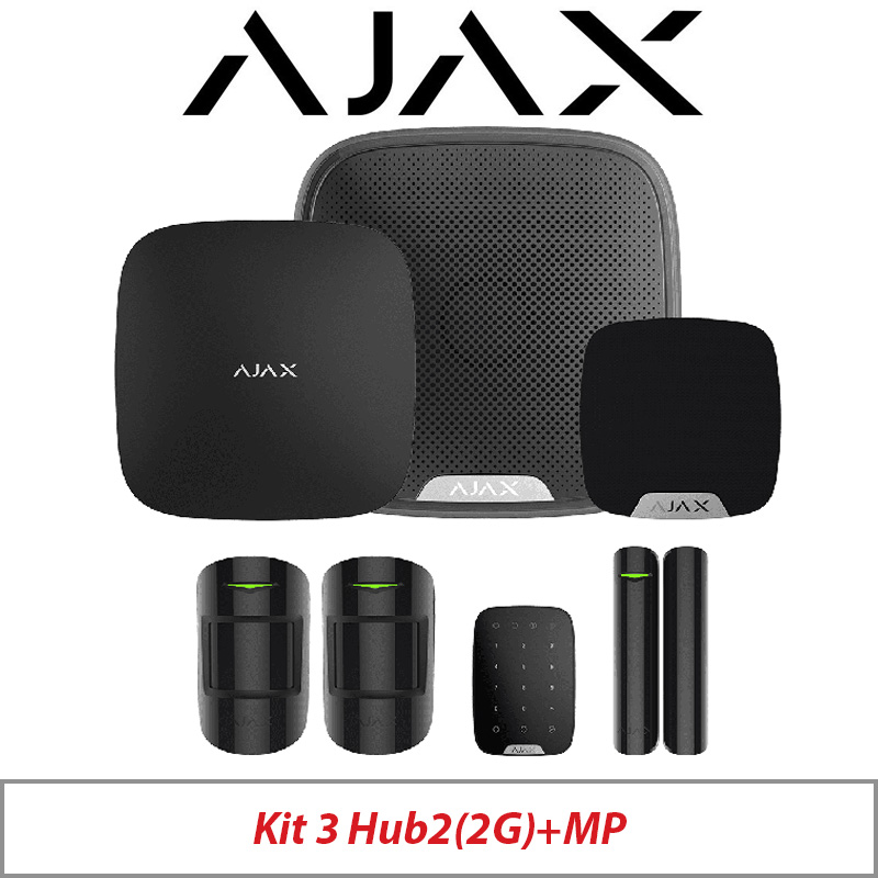 AJAX KIT3 HUB2(2G) MP WITH MOTION PROTECT - DOOR PROTECT - KEY PAD - STREET SIREN AND HOME SIREN AJAX-35654 BLACK
