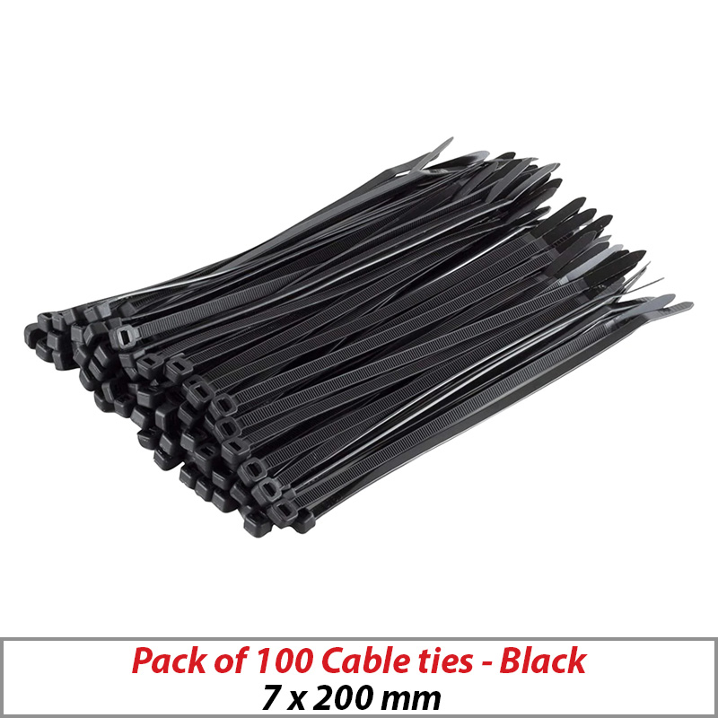 100X SELF-LOCKING CABLE TIES THICK BLACK CABLE TIE 7MM X 200MM ZIP TIES CCTV CABLE