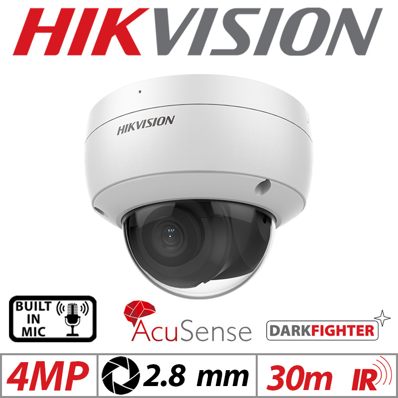 4MP HIKVISION DARKFIGHTER ACUSENSE VANDAL RESISTANT DOME IP NETWORK CAMERA WITH BUILT IN MIC 2.8MM WHITE DS-2CD2146G2-ISU