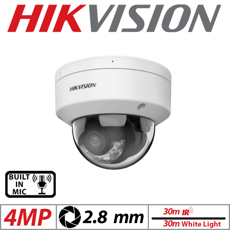 4MP HIKVISION SMART HYBRID VANDAL RESISTANT DOME IP NETWORK CAMERA WITH BUILT-IN MIC 2.8MM WHITE DS-2CD2147G2H-LISU
