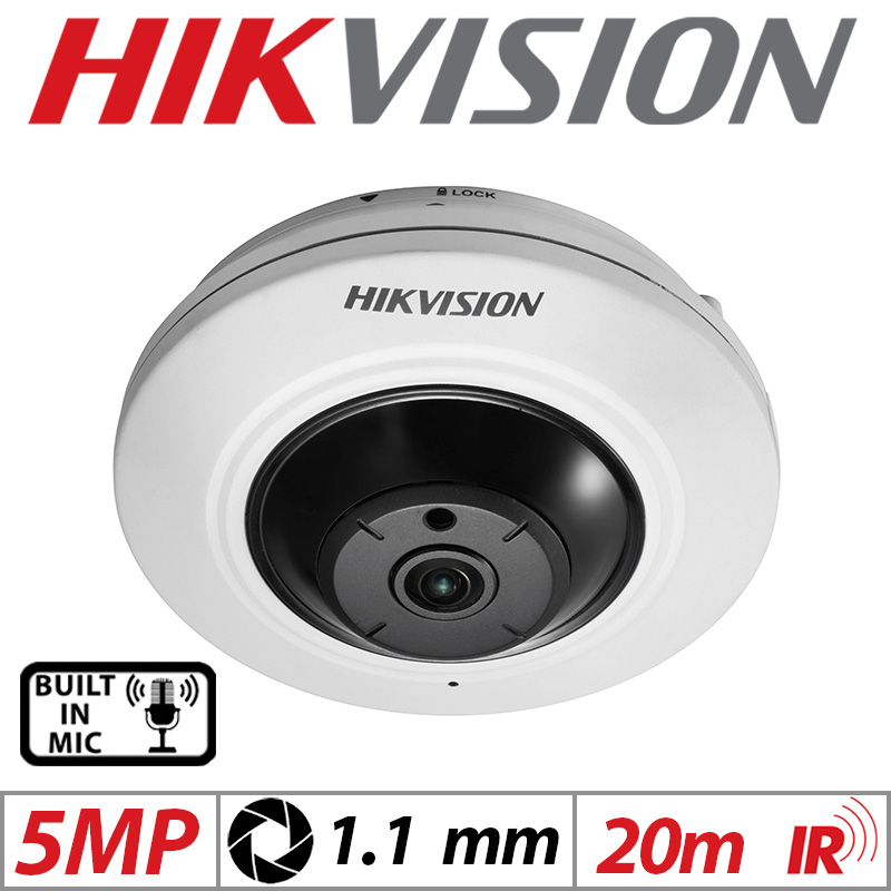 5MP HIKVISION TURBO HD FISHEYE CAMERA WITH BUILT IN MIC 1.1MM WHITE GRADED ITEM G2-DS-2CC52H1T-FITS-1.1MM