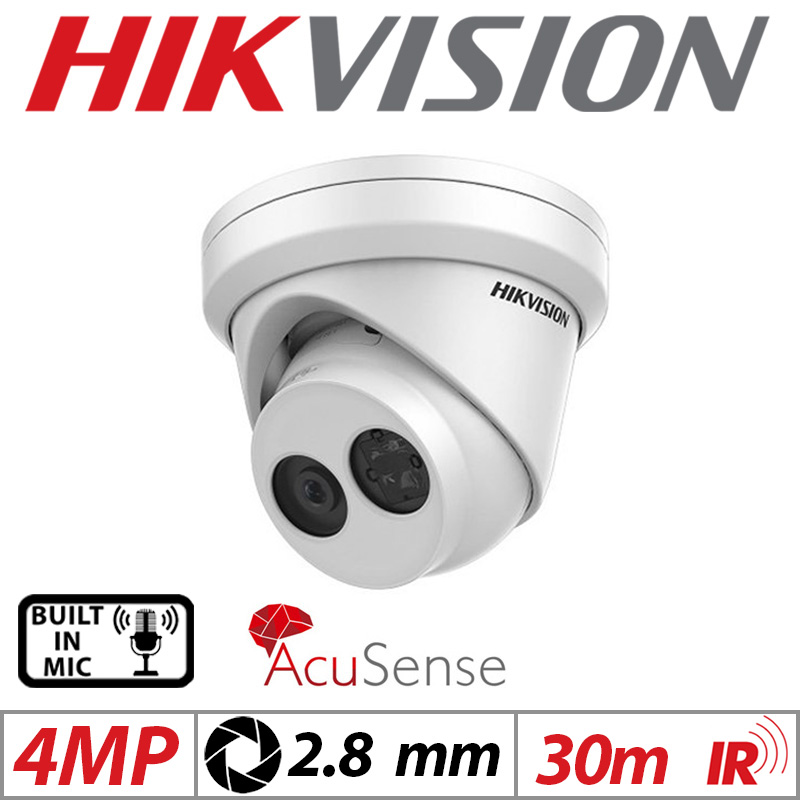 4MP HIKVISION ACUSENSE FIXED TURRET IP NETWORK CAMERA WITH BUILT IN MIC 2.8MM DS-2CD2343G2-IU