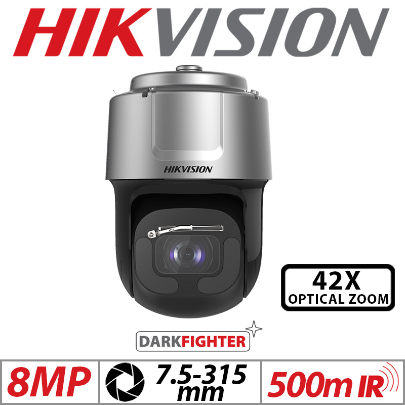 8MP HIKVISION DARKFIGHTER NETWORK PTZ CAMERA WITH MOTORIZED VARIFOCAL ZOOM 7.5-315MM GREY DS-2DF8C842IXS-AELW-T2