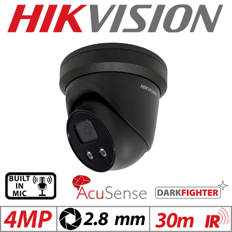 4MP HIKVISION DARKFIGHTER ACUSENSE FIXED TURRET IP NETWORK CAMERA WITH BUILT IN MIC 2.8MM BLACK DS-2CD2346G2-IU