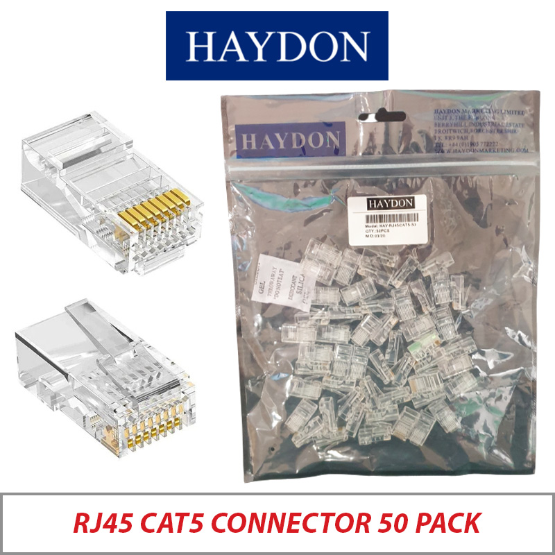 RJ45 CONNECTOR CAT5 50 PACK HAY-RJ45CAT5-50RAP