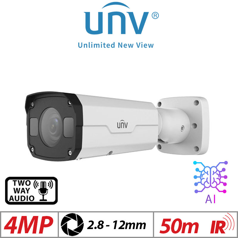 ‌‌4MP UNIVIEW  BULLET NETWORK CAMERA WITH DEEP LEARNING ARTIFICIAL INTELLIGENCE  2.8 - 12MM -IPC2324EBR-DPZ28