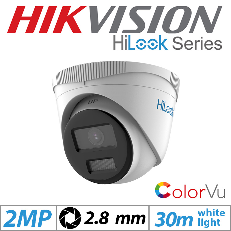 2MP HIKVISION HILOOK DOME IP POE OUTDOOR COLORVU CAMERA 2.8MM WHITE IPC-T229H