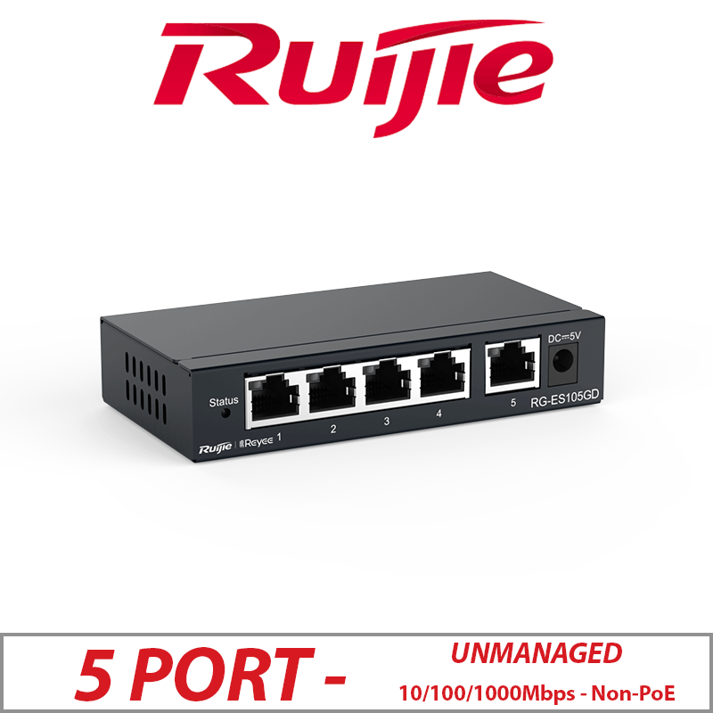 5 PORT RUIJIE 10/100/1000MBPS UNMANAGED NON-POE SWITCH