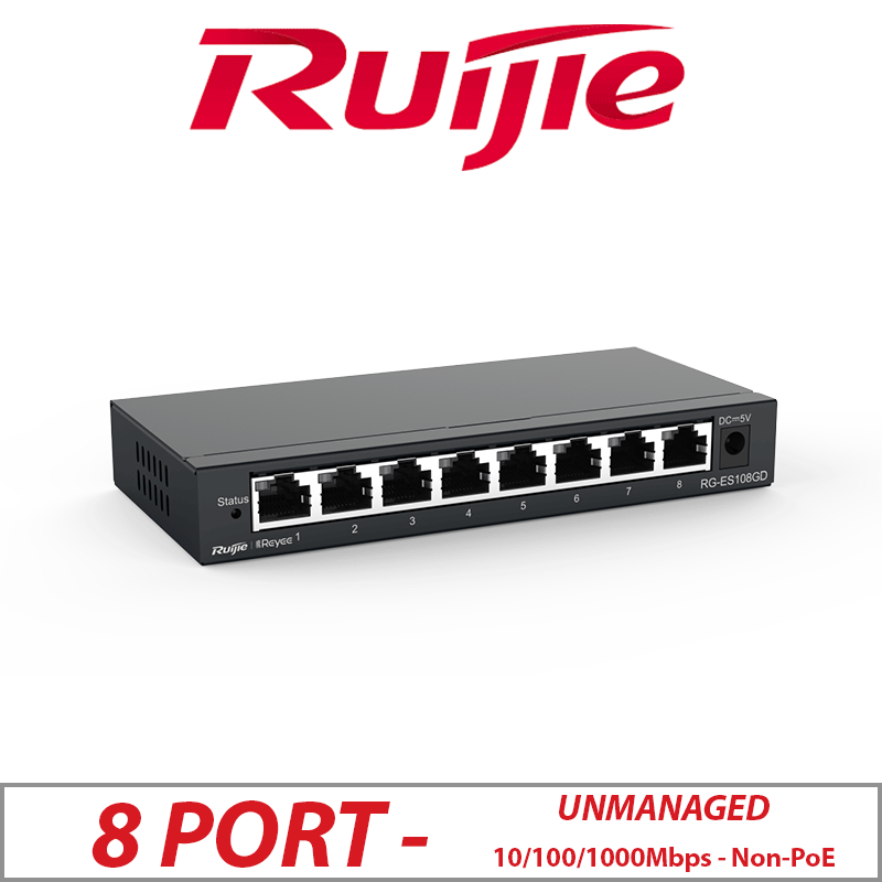 8 PORT RUIJIE 10/100/1000MBPS UNMANAGED NON-POE SWITCH RG-ES108GD