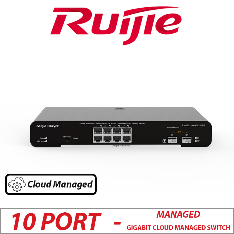 10 PORT RUIJIE GIGABIT LAYER 2 CLOUD MANAGED POE SWITCH IPV 6 SUPPORTED RG-NBS3100-8GT2SFP-P