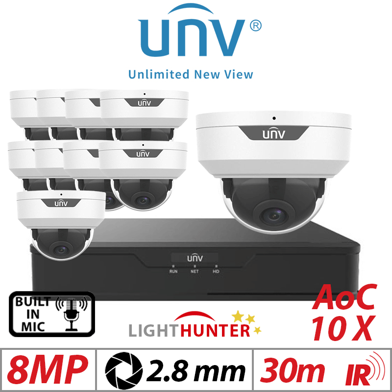8MP 16CH UNIVIEW - 10X LIGHTHUNTER FIXED DOME ANALOG CAMERA WITH BUILT-IN MIC 2.8MM WHITE UAC-D128-ADF28MS