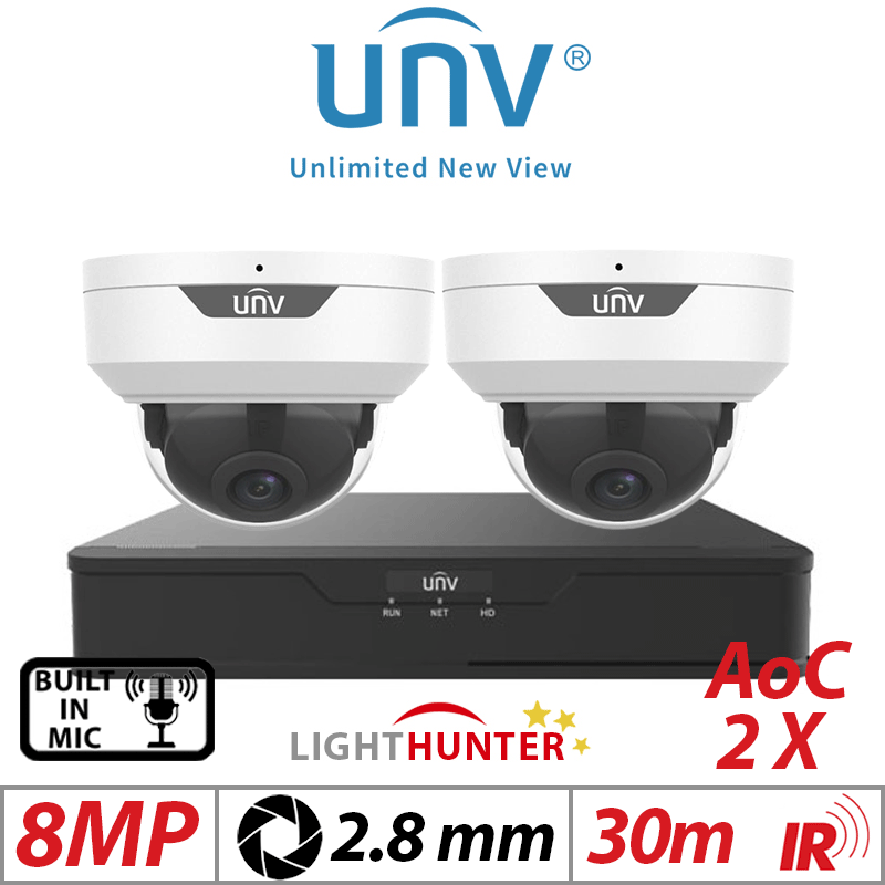 8MP 4CH UNIVIEW - 2X LIGHTHUNTER FIXED DOME ANALOG CAMERA WITH BUILT-IN MIC 2.8MM WHITE UAC-D128-ADF28MS