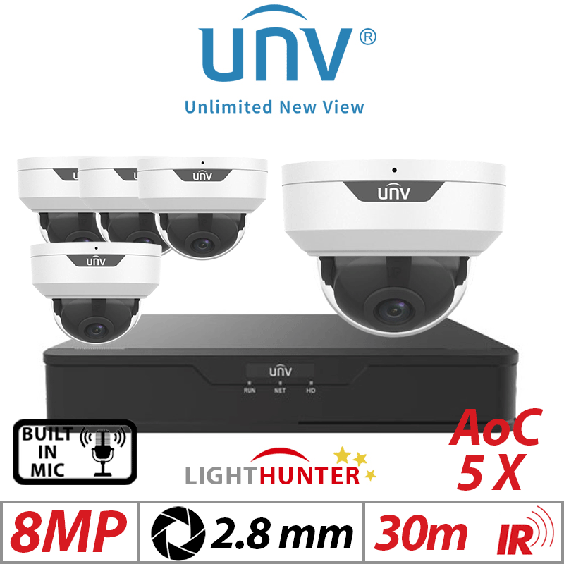 8MP 8CH UNIVIEW - 5X LIGHTHUNTER FIXED DOME ANALOG CAMERA WITH BUILT-IN MIC 2.8MM WHITE UAC-D128-ADF28MS