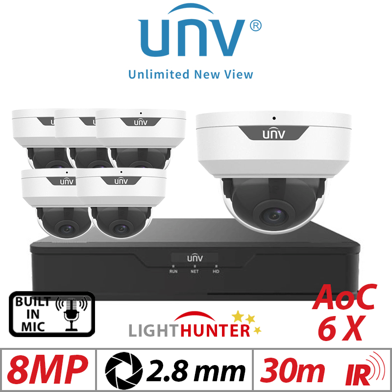 8MP 8CH UNIVIEW - 6X LIGHTHUNTER FIXED DOME ANALOG CAMERA WITH BUILT-IN MIC 2.8MM WHITE UAC-D128-ADF28MS