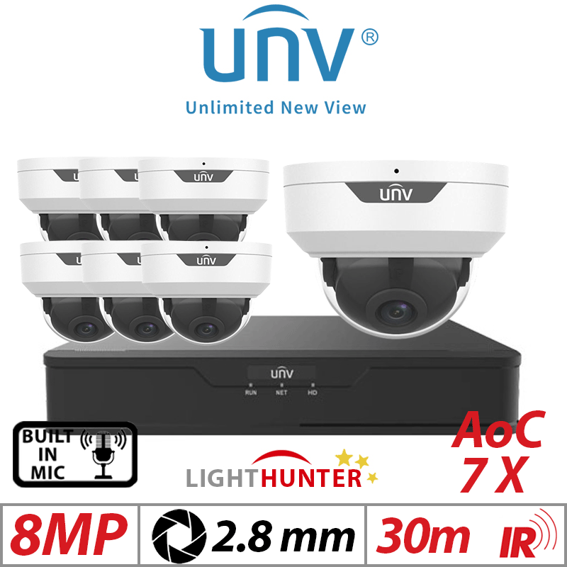 8MP 8CH UNIVIEW - 7X LIGHTHUNTER FIXED DOME ANALOG CAMERA WITH BUILT-IN MIC 2.8MM WHITE UAC-D128-ADF28MS