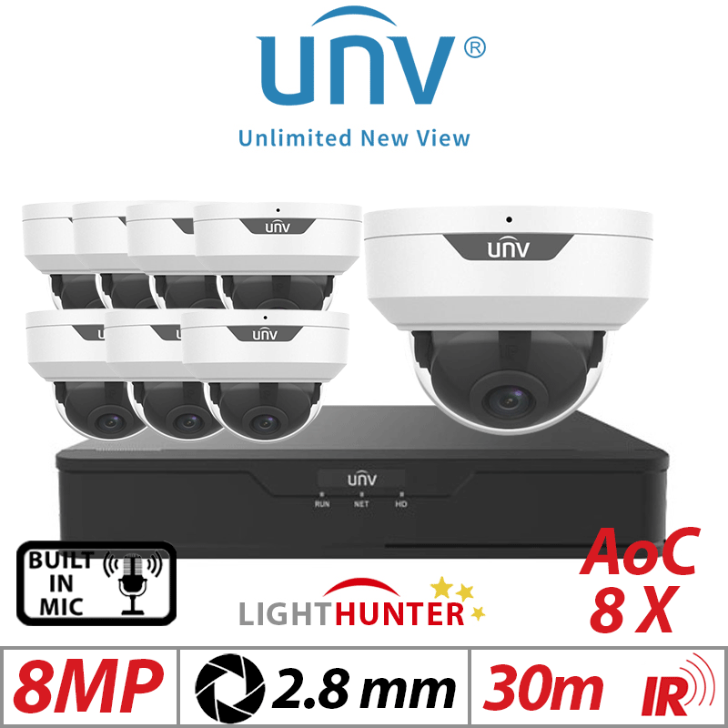 8MP 16CH UNIVIEW - 8X LIGHTHUNTER FIXED DOME ANALOG CAMERA WITH BUILT-IN MIC 2.8MM WHITE UAC-D128-ADF28MS