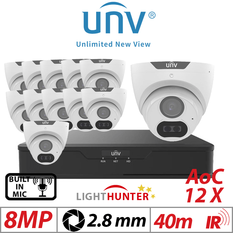 8MP 16CH UNIVIEW - 12X LIGHTHUNTER FIXED TURRET ANALOG CAMERA WHITE 2.8MM UAC-T128-ADF28MS