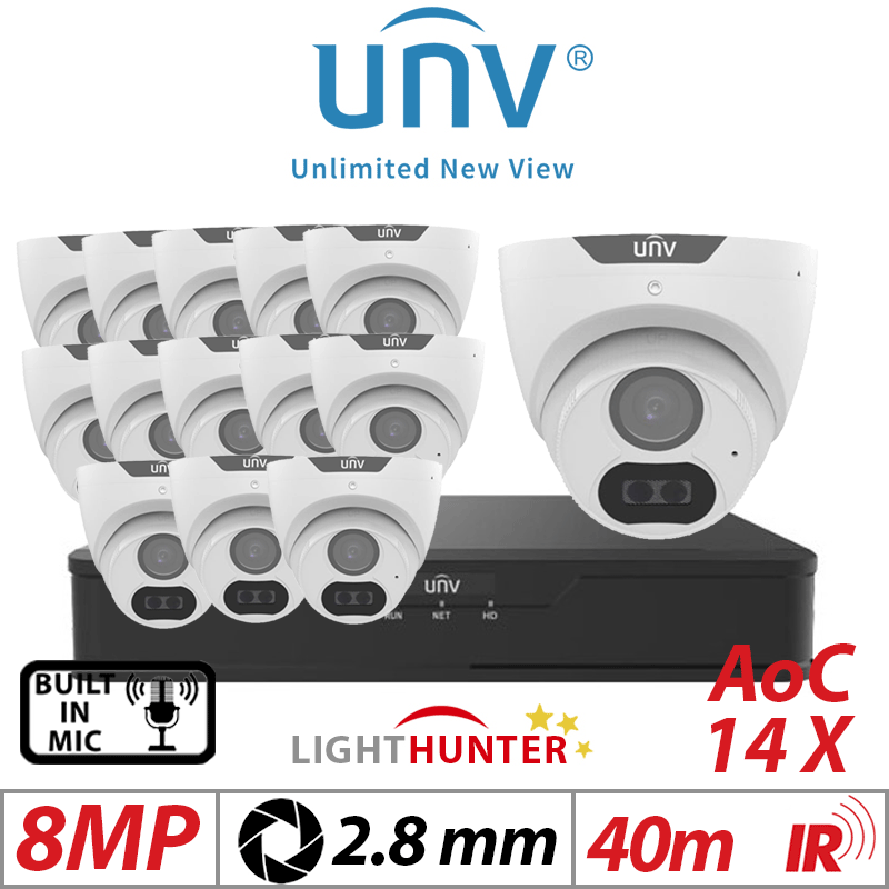 8MP 16CH UNIVIEW - 14X LIGHTHUNTER FIXED TURRET ANALOG CAMERA WHITE 2.8MM UAC-T128-ADF28MS