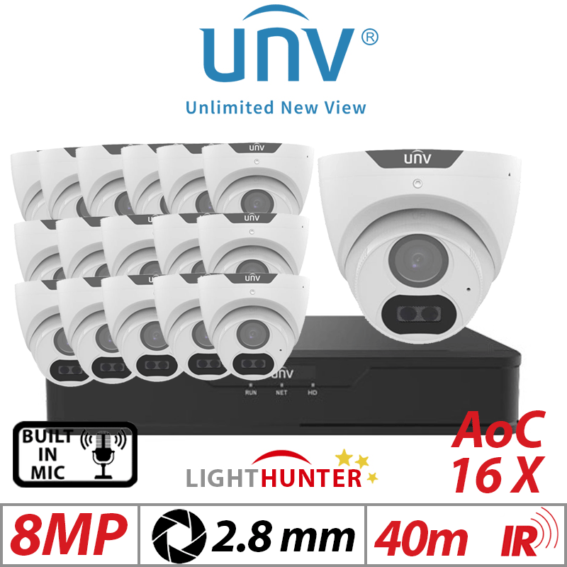 8MP 16CH UNIVIEW - 16X LIGHTHUNTER FIXED TURRET ANALOG CAMERA WHITE 2.8MM UAC-T128-ADF28MS