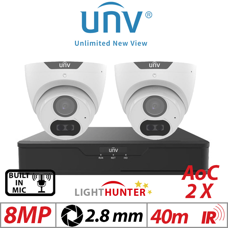 8MP 4CH UNIVIEW - 2X LIGHTHUNTER FIXED TURRET ANALOG CAMERA WHITE 2.8MM UAC-T128-ADF28MS