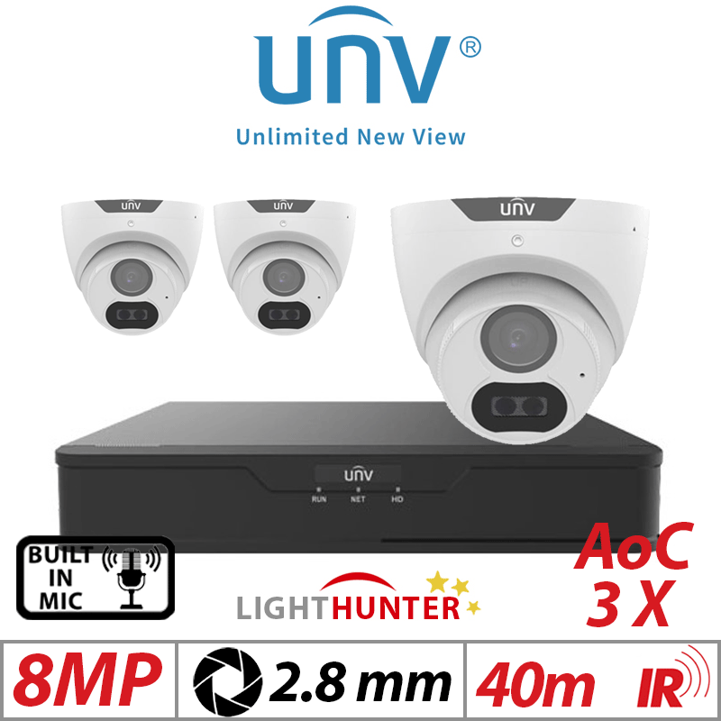 8MP 4CH UNIVIEW - 3X LIGHTHUNTER FIXED TURRET ANALOG CAMERA WHITE 2.8MM UAC-T128-ADF28MS