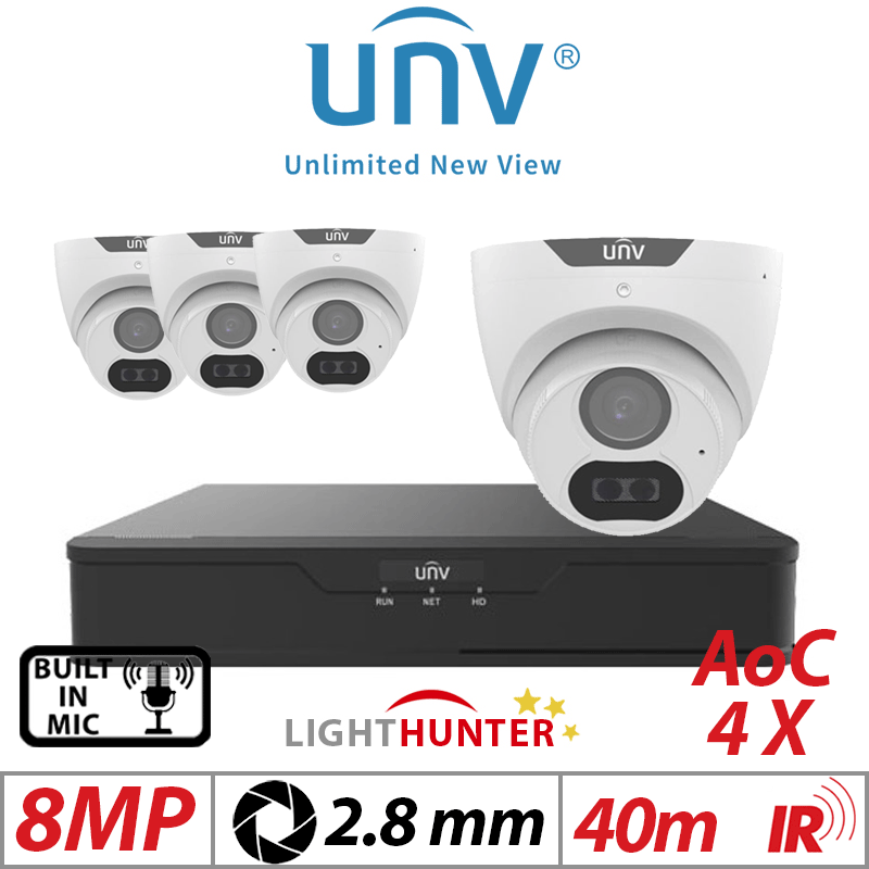 8MP 4CH UNIVIEW - 4X LIGHTHUNTER FIXED TURRET ANALOG CAMERA WHITE 2.8MM UAC-T128-ADF28MS
