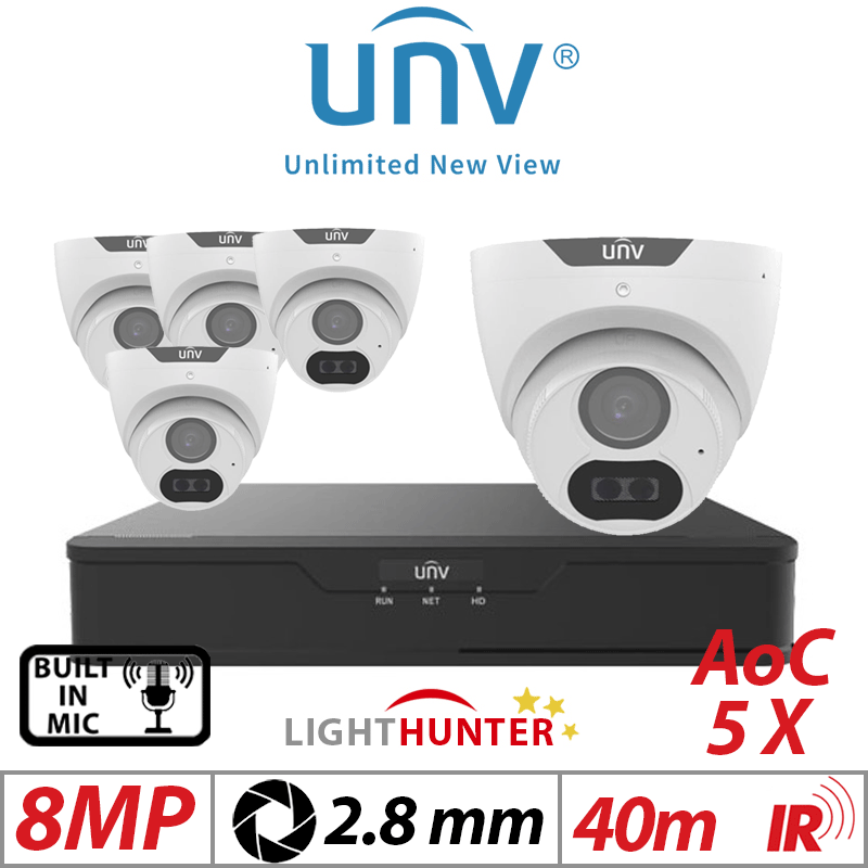 8MP 8CH UNIVIEW - 5X LIGHTHUNTER FIXED TURRET ANALOG CAMERA WHITE 2.8MM UAC-T128-ADF28MS