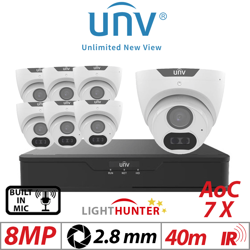 8MP 8CH UNIVIEW - 7X LIGHTHUNTER FIXED TURRET ANALOG CAMERA WHITE 2.8MM UAC-T128-ADF28MS