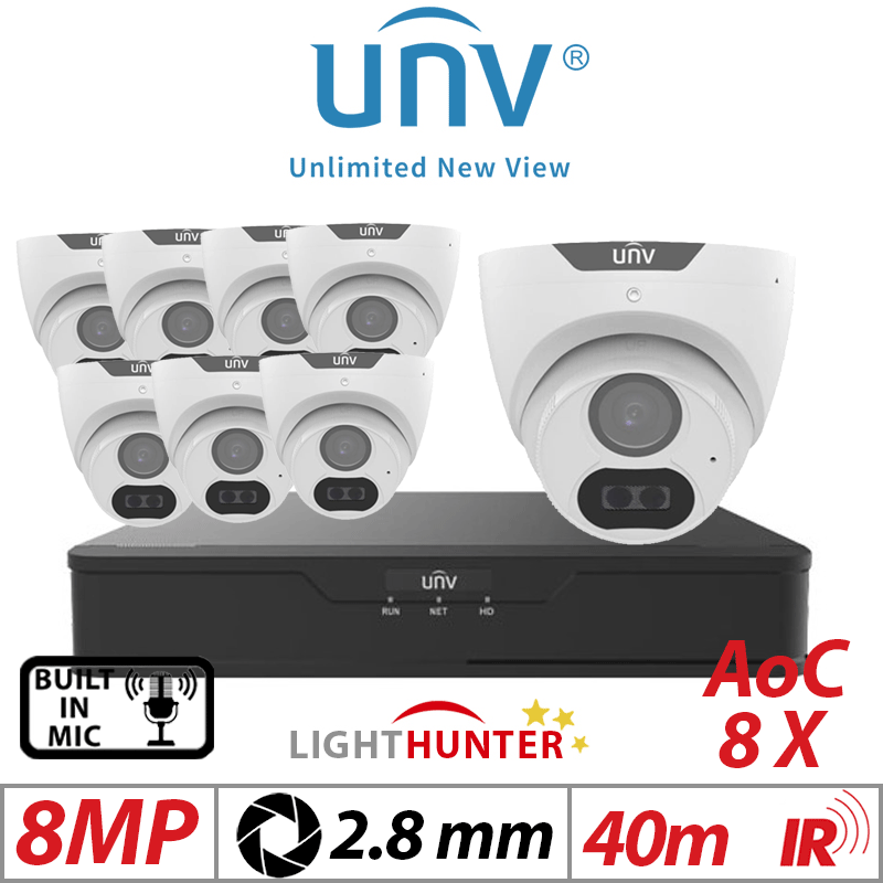 8MP 16CH UNIVIEW - 8X LIGHTHUNTER FIXED TURRET ANALOG CAMERA WHITE 2.8MM UAC-T128-ADF28MS