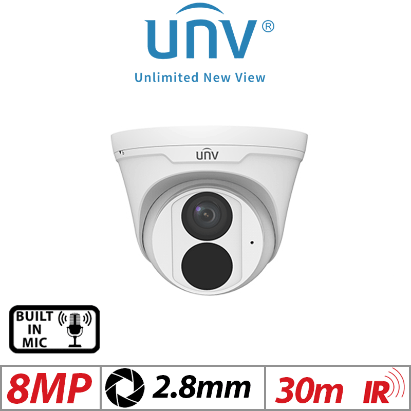 8MP UNIVIEW IR FIXED DOME NETWORK CAMERA 2.8MM WHITE IPC3618LB-ADF28K-G