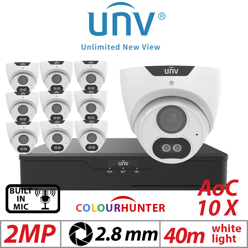 2MP 16CH UNIVIEW  KIT - 10X COLORHUNTER - 24/7 COLOR IMAGES - BUILT-IN MIC - HD FIXED TURRET ANALOG CAMERA WHITE 2.8MM UAC-T122-AF28M-W