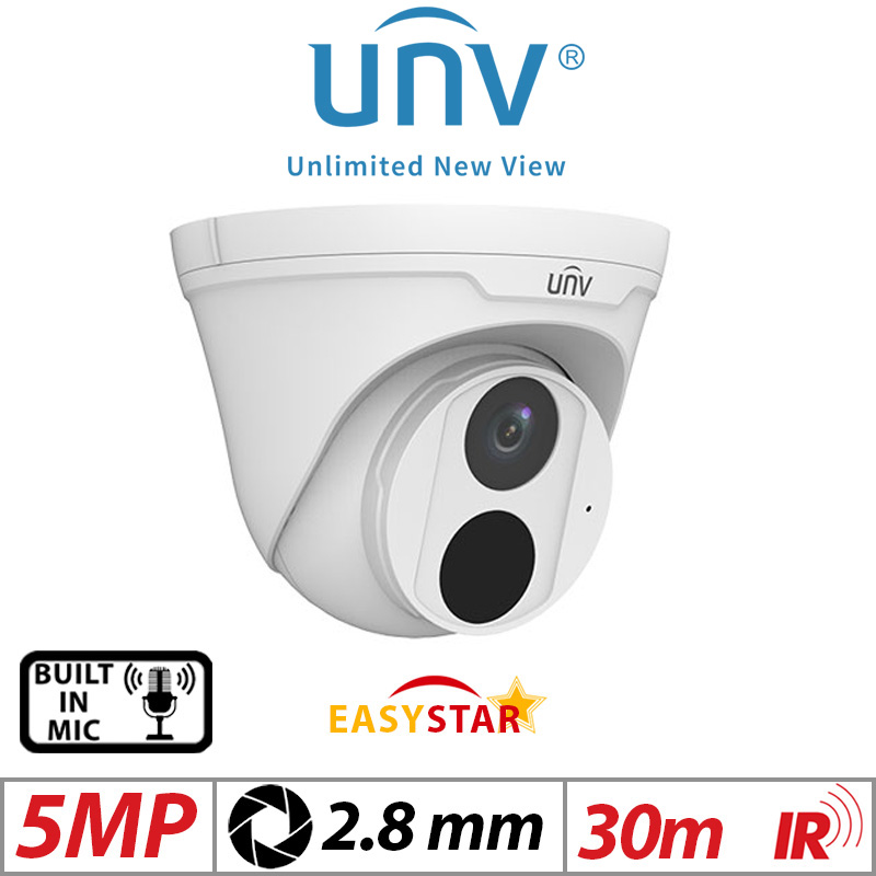‌5MP UNIVIEW HD EASYSTAR TURRET NETWORK CAMERA WITH BUILT IN MIC 2.8MM IPC3615LE-ADF28K-G