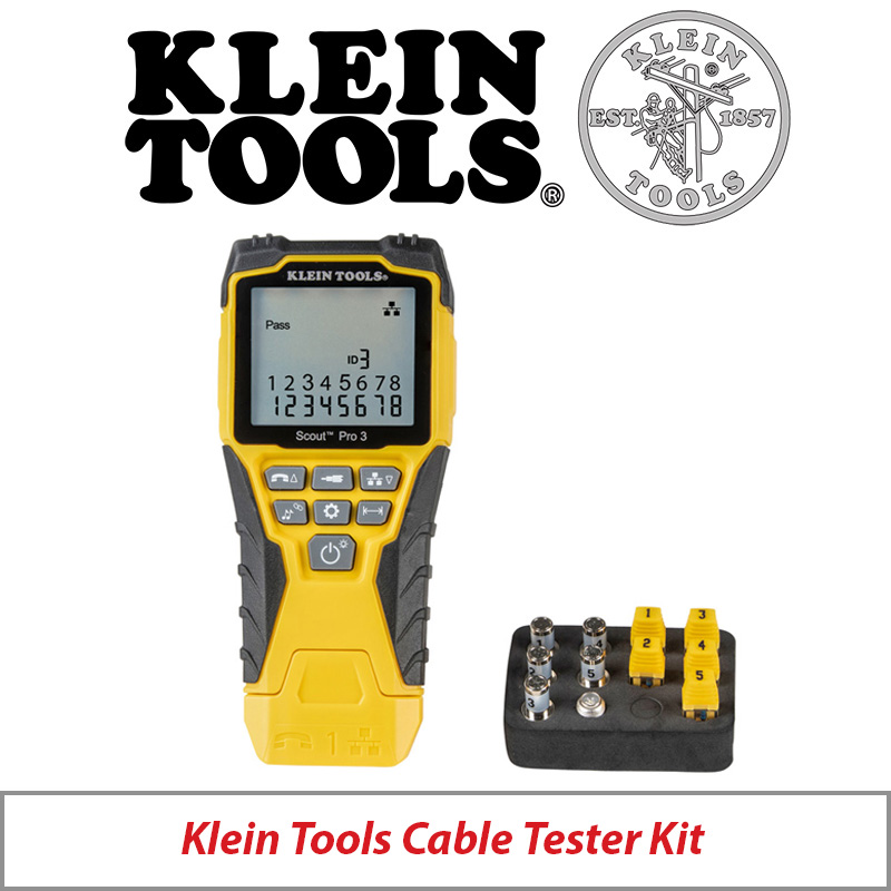 KLEIN TOOLS CABLE TESTER KIT WITH SCOUT PRO 3 TESTER, REMOTES, ADAPTER AND BATTERY VDV501-851