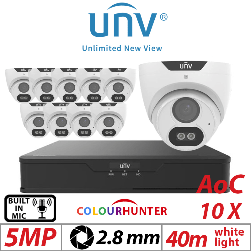 5MP 16CH UNIVIEW KIT - 10X COLOURTHUNTER FIXED TURRET ANALOG CAMERA 2.8MM UAC-T125-AF28M-W