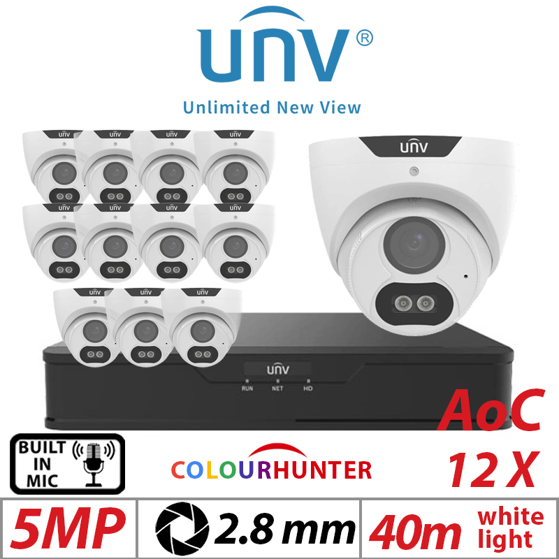 5MP 16CH UNIVIEW KIT - 12X COLOURTHUNTER FIXED TURRET ANALOG CAMERA 2.8MM UAC-T125-AF28M-W