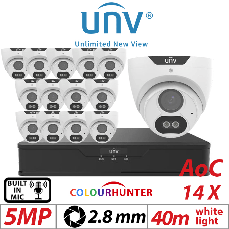 5MP 16CH UNIVIEW KIT - 14X COLOURTHUNTER FIXED TURRET ANALOG CAMERA 2.8MM UAC-T125-AF28M-W
