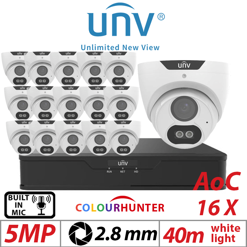 5MP 16CH UNIVIEW KIT - 16X COLOURTHUNTER FIXED TURRET ANALOG CAMERA 2.8MM UAC-T125-AF28M-W