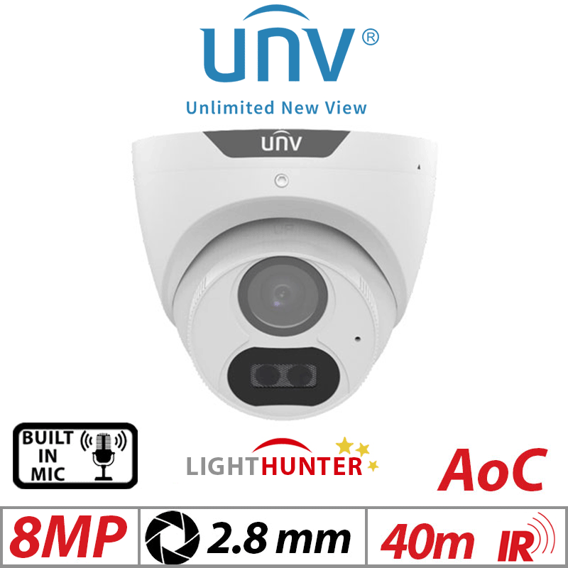 8MP UNIVIEW LIGHTHUNTER FIXED TURRET ANALOG CAMERA WHITE 2.8MM UAC-T128-ADF28MS