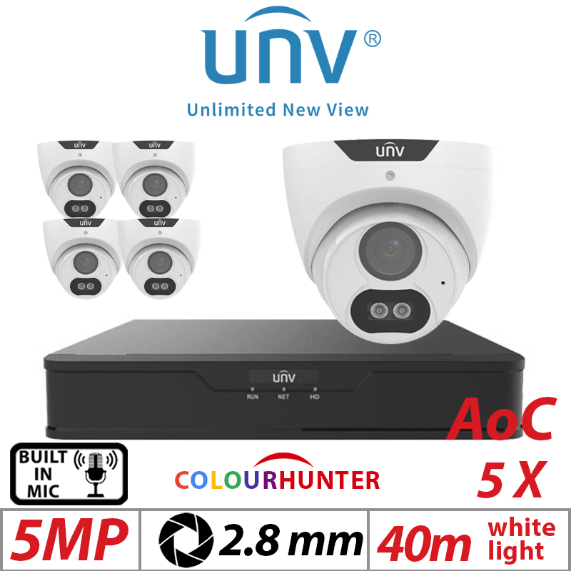 5MP 8CH UNIVIEW KIT - 5X COLOURTHUNTER FIXED TURRET ANALOG CAMERA 2.8MM UAC-T125-AF28M-W