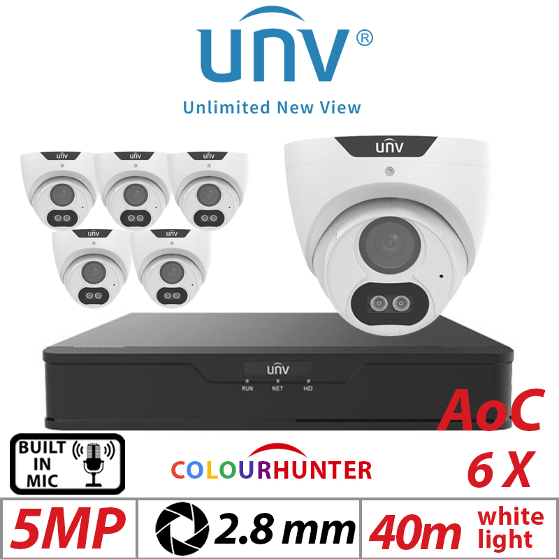 5MP 8CH UNIVIEW KIT - 6X COLOURTHUNTER FIXED TURRET ANALOG CAMERA 2.8MM UAC-T125-AF28M-W