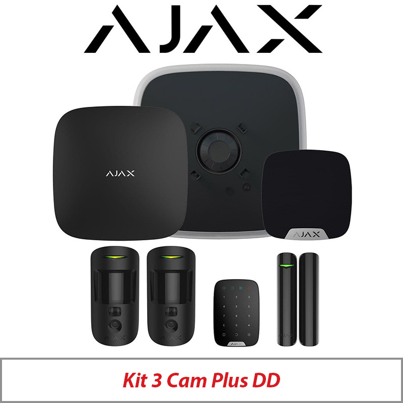 AJAX KIT3 CAM PLUS DD WITH MOTION CAM - DOOR PROTECT - KEY PAD - STREET SIREN DOUBLE DECK AND HOME SIREN AJAX-23333 BLACK