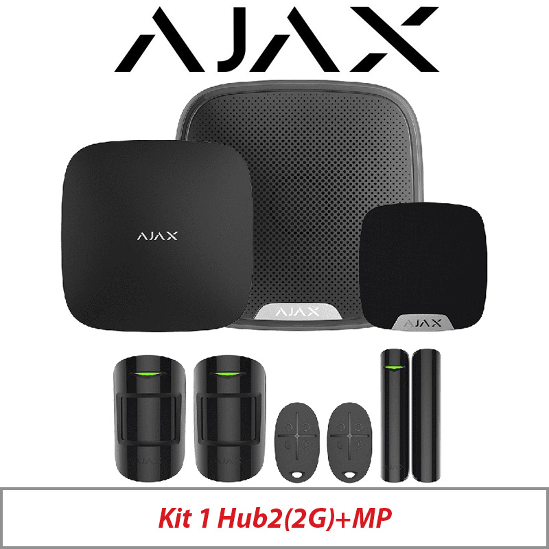 AJAX KIT1 HUB2(2G) MP WITH MOTION PROTECT - DOOR PROTECT - SPACE CONTROL - STREET SIREN - KEY FOB AND HOME SIREN AJAX-35648 BLACK