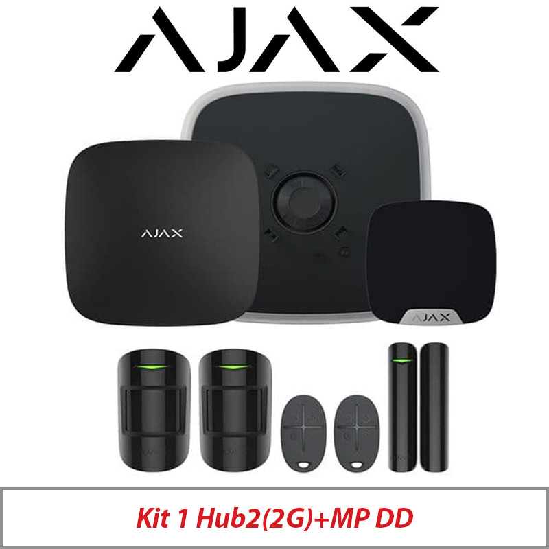 AJAX KIT1 HUB2(2G) MP DD WITH MOTION PROTECT - DOOR PROTECT - SPACE CONTROL - STREET SIREN DOUBLE DECK - KEY FOB AND HOME SIREN AJAX-35650 BLACK