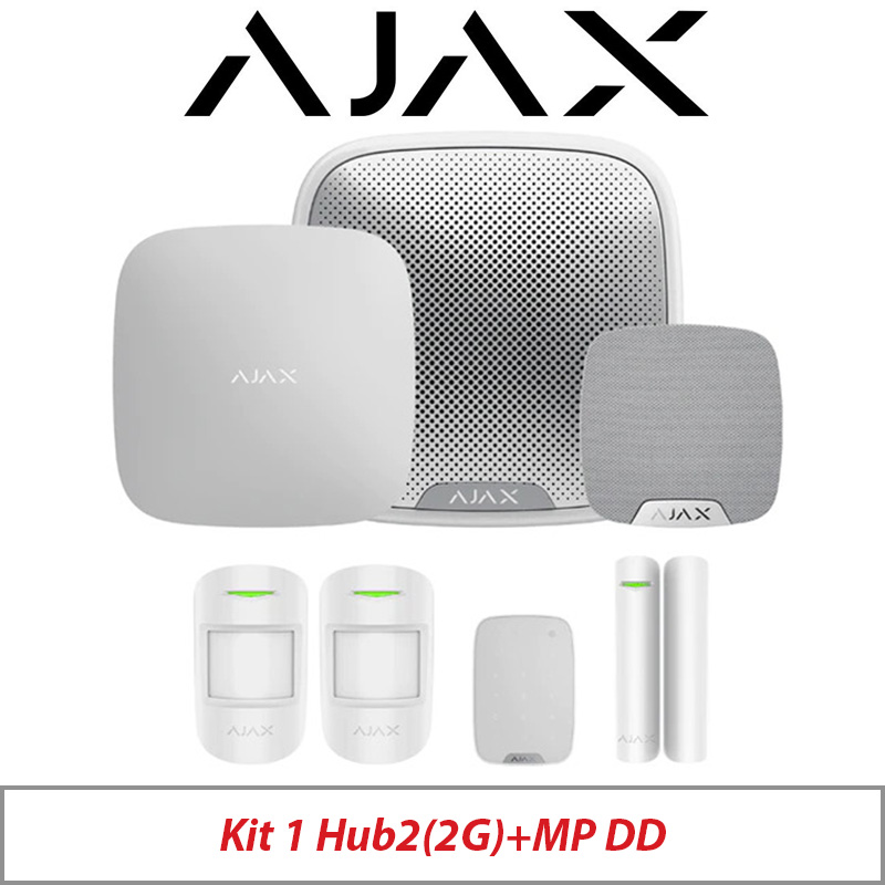AJAX KIT1 HUB2(2G) MP DD WITH MOTION PROTECT - DOOR PROTECT - SPACE CONTROL - STREET SIREN DOUBLE DECK - KEY FOB AND HOME SIREN AJAX-35651 WHITE