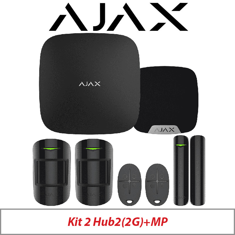 AJAX KIT2 HUB2(2G) MP WITH MOTION PROTECT - DOOR PROTECT - SPACE CONTROL - KEY FOB AND HOME SIREN AJAX-35652 BLACK
