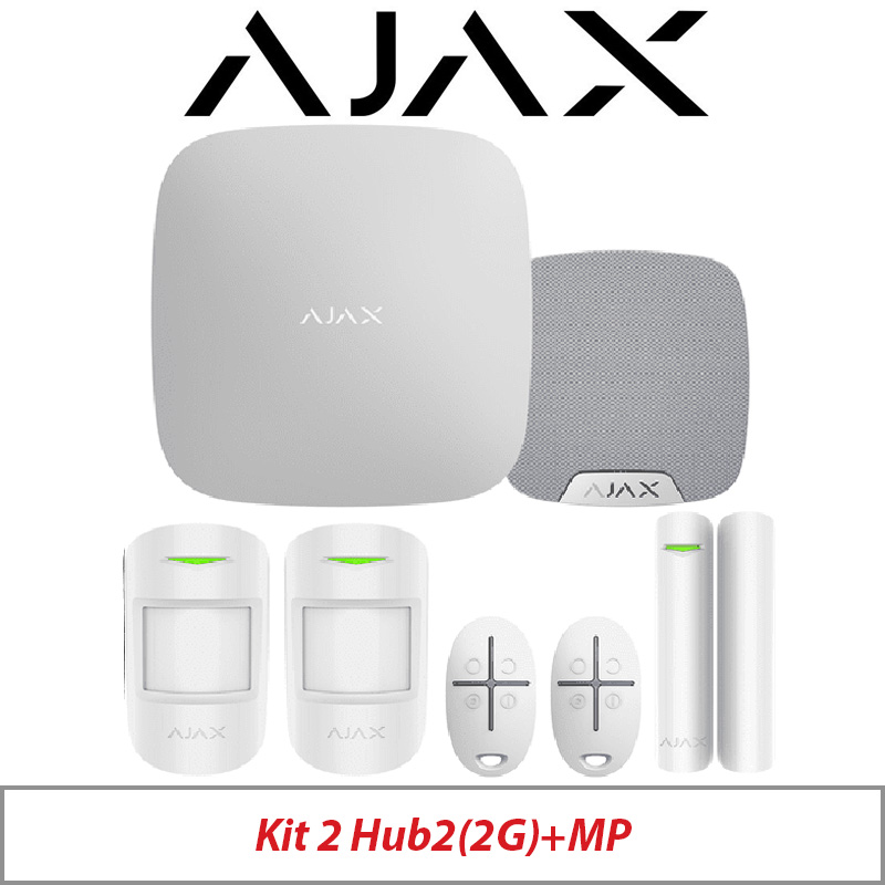 AJAX KIT2 HUB2(2G) MP WITH MOTION PROTECT - DOOR PROTECT - SPACE CONTROL - KEY FOB AND HOME SIREN AJAX-35653 WHITE