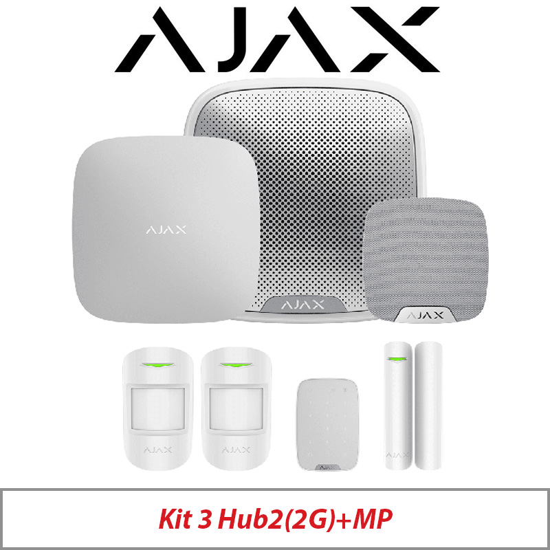 AJAX KIT3 HUB2(2G) MP WITH MOTION PROTECT - DOOR PROTECT - KEY PAD - STREET SIREN AND HOME SIREN AJAX-35655 WHITE