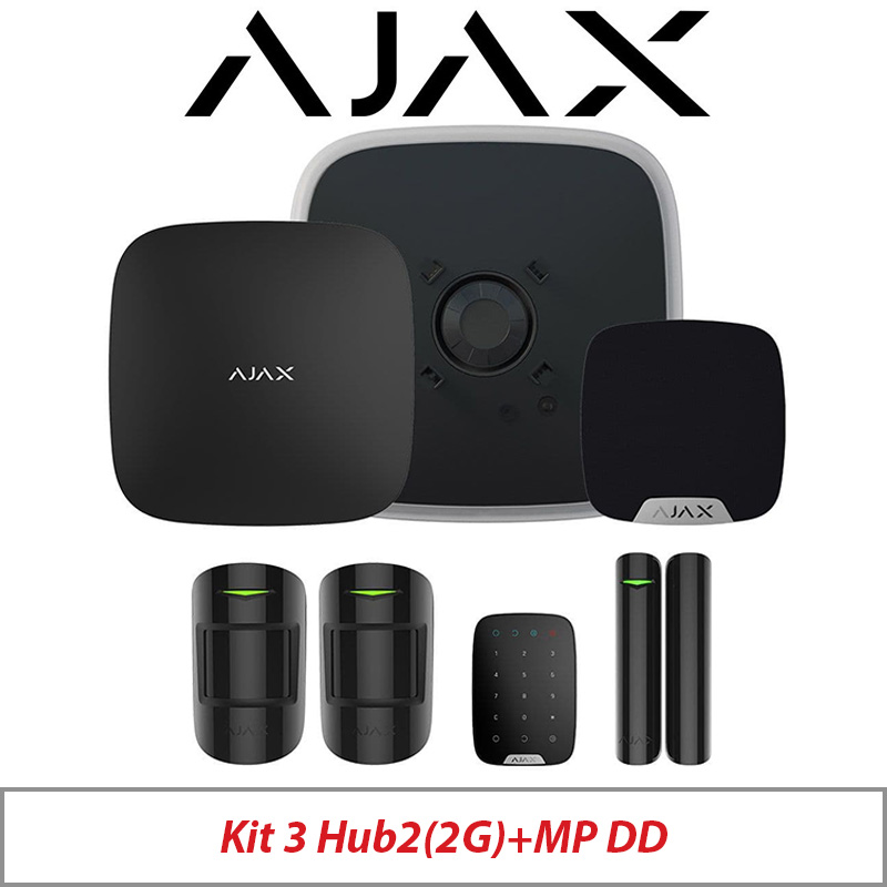 AJAX KIT3 HUB2(2G) MP DD WITH MOTION PROTECT - DOOR PROTECT - KEY PAD - STREET SIREN DOUBLE DECK AND HOME SIREN AJAX-35656 BLACK