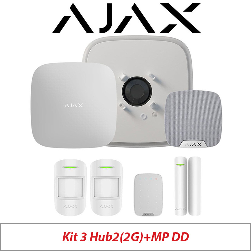 AJAX KIT3 HUB2(2G) MP DD WITH MOTION PROTECT - DOOR PROTECT - KEY PAD - STREET SIREN DOUBLE DECK AND HOME SIREN AJAX-35657 WHITE